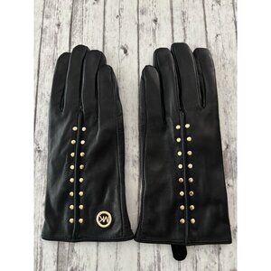 Michael Kors MICHAEL Women's Astor Studded Leather Tech Gloves Black Gold Medium